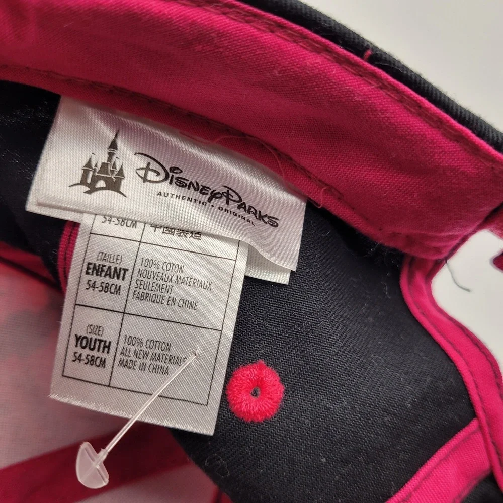 Disney Park, Mickey Mouse Youth, Cap, Pink Black With Rhinestones Adjustable